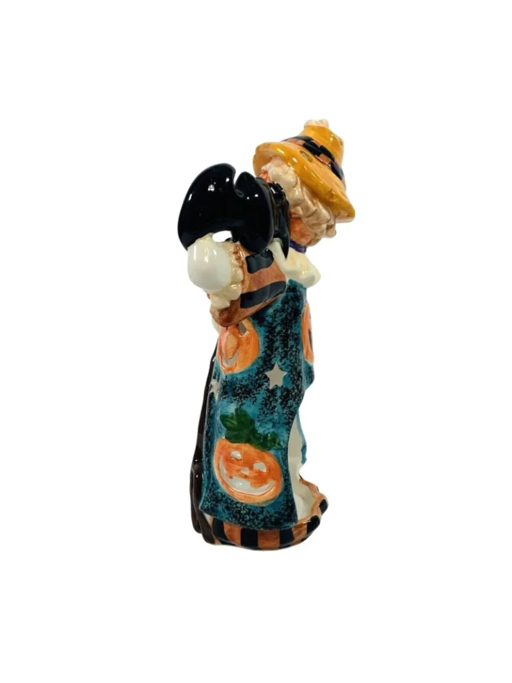 Halloween Pumpkin Scarecrow Tea Light Holder VTG Spooky Ceramic Figurine Ghost
